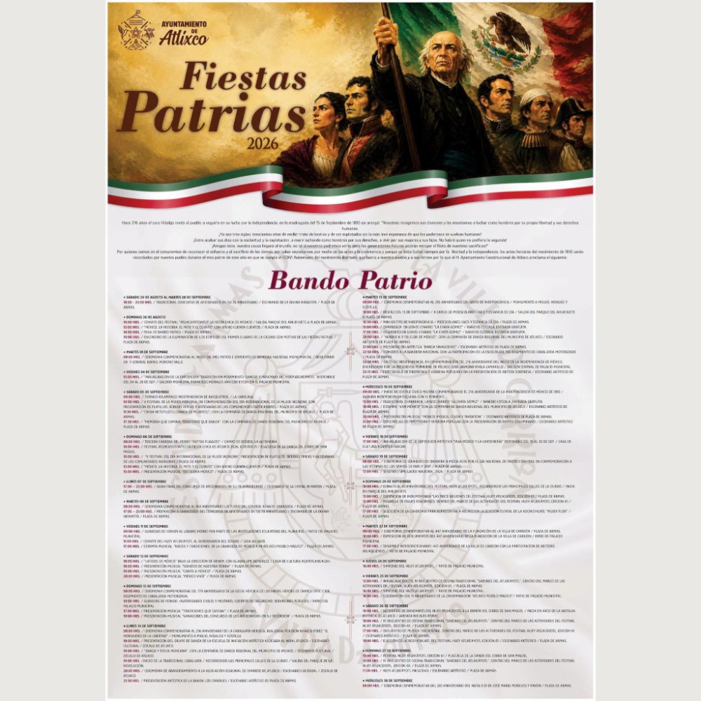 Fiestas Patrias Atlixco 2026 - Bando Patrio